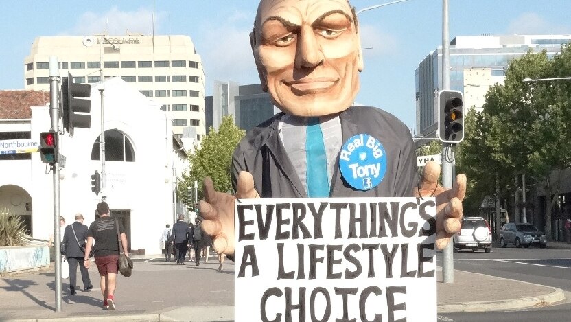 The 'Real Big Tony Abbott' crossing Northbourne Avenue in Canberra
