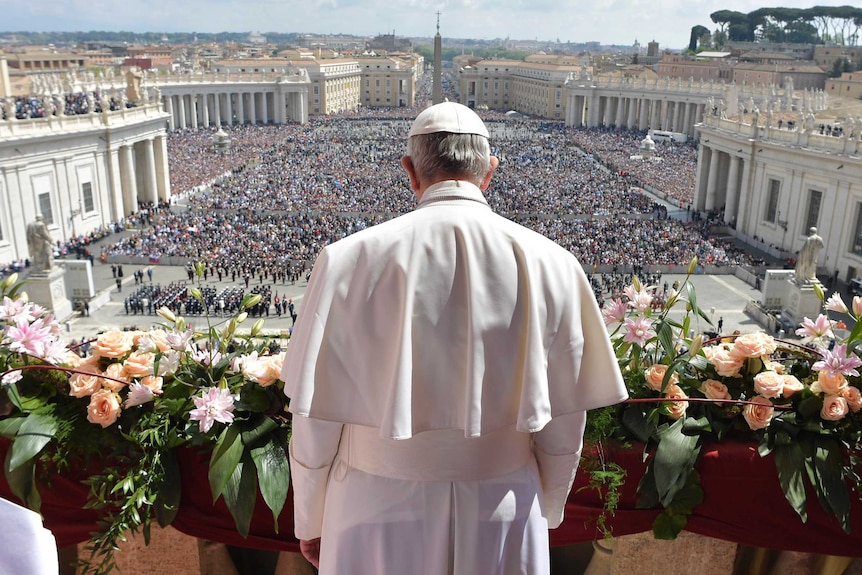 Pope Francis addresses a huge crowd prior to delivering his "to the city and to the world message" at the Vatican.