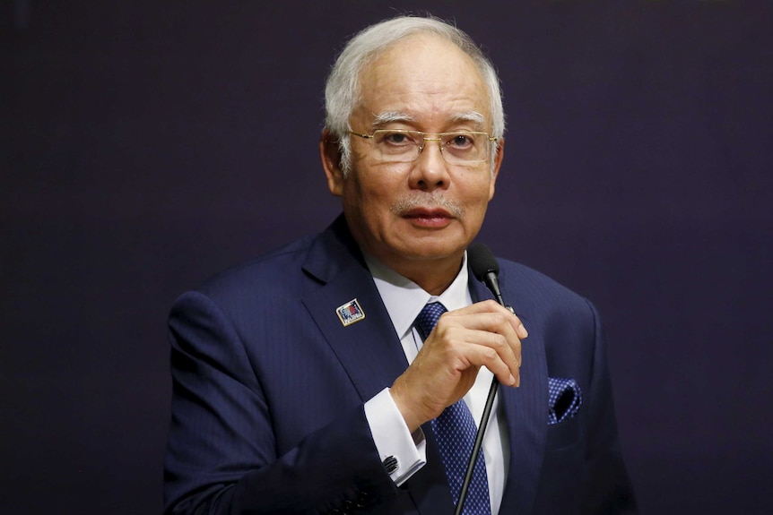 Malaysia's former prime minister Najib Razak speaks at de-radicalisation conference.
