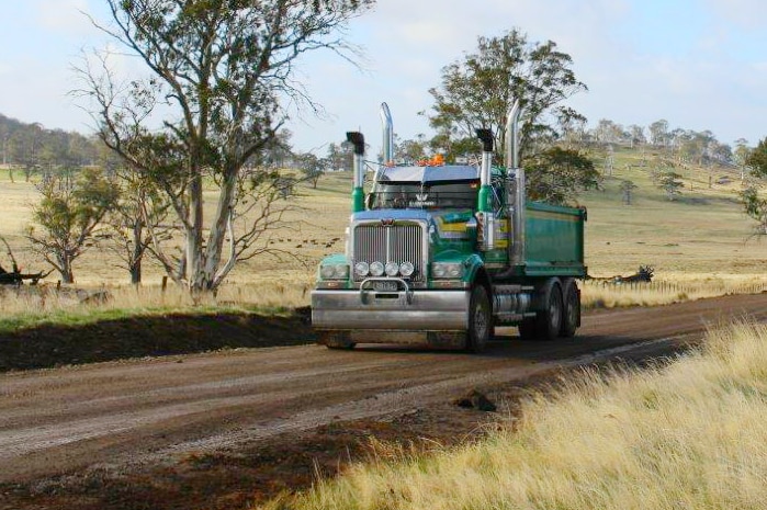 Cattle Hill wind farm construction site with truck on new access road