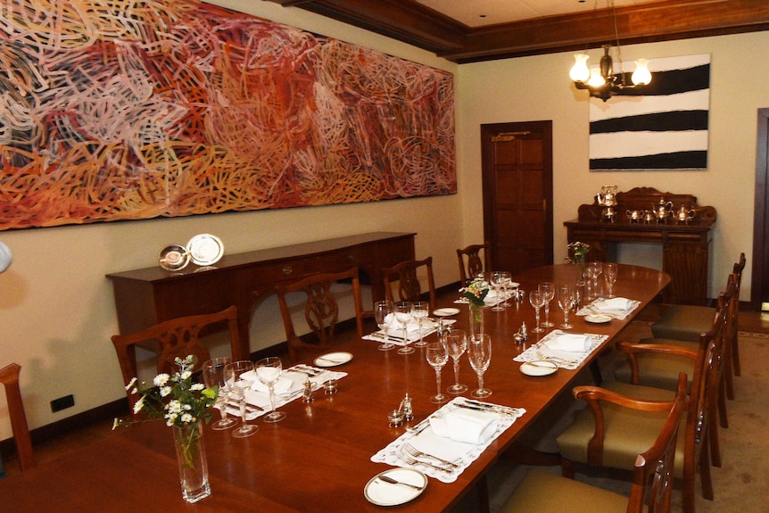 The freshly renovated dining room at the Lodge in Canberra.