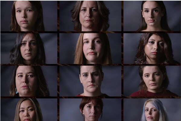 The faces of 12 women involved in the Endo Girl film
