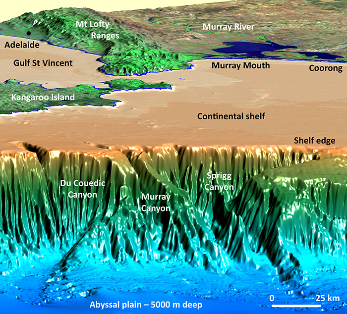 Graphic showing underwater canyons near Kangaroo Island