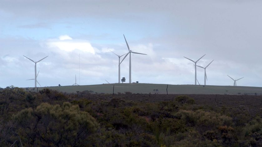 Wind turbines turn at the Emu Downs Wind Farm