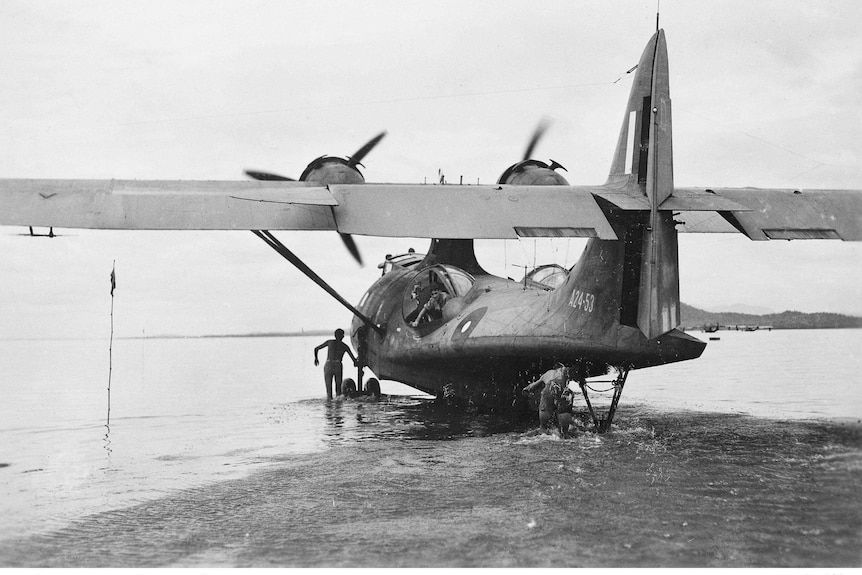 Catalina taxis in to water during WWII