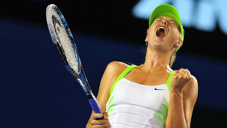 Sharapova lets out a scream of delight after winning through to the last eight.