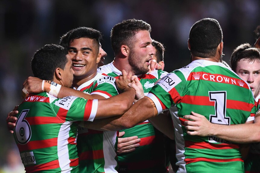 Rabbitohs celebrate Cody Walker's try