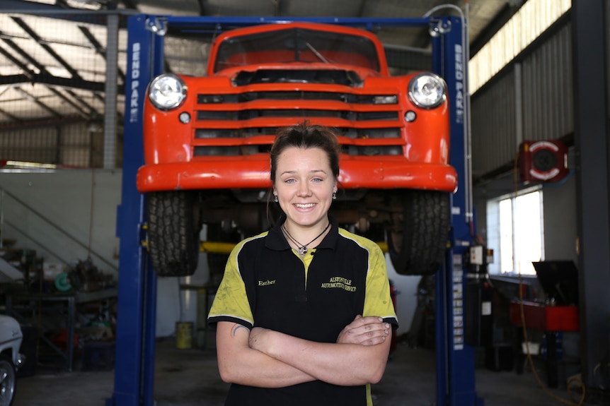 Esther Bullock in front of truck