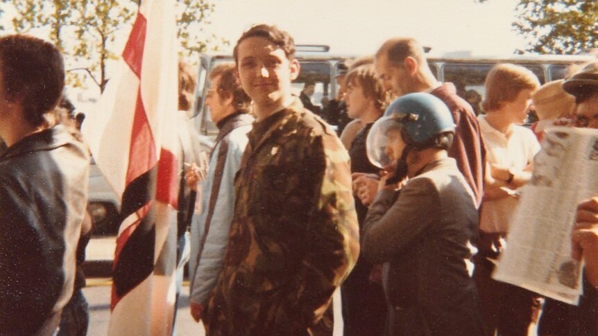 Kevin Wilshaw at a demonstration in 1983.