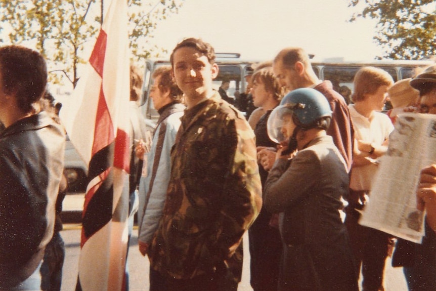 Kevin Wilshaw at a demonstration in 1983.