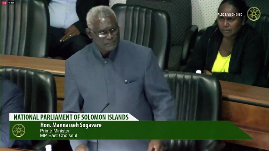 Solomon Islands PM Manasseh Sogavare in Parliament. 