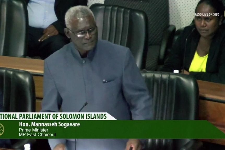 Solomon Islands PM Manasseh Sogavare in Parliament. 