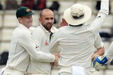 Australia celebrate a Nathan Lyon wicket