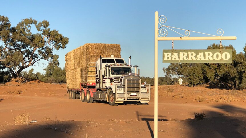 Dennis Walker's hay truck arrives at Barraroo Station