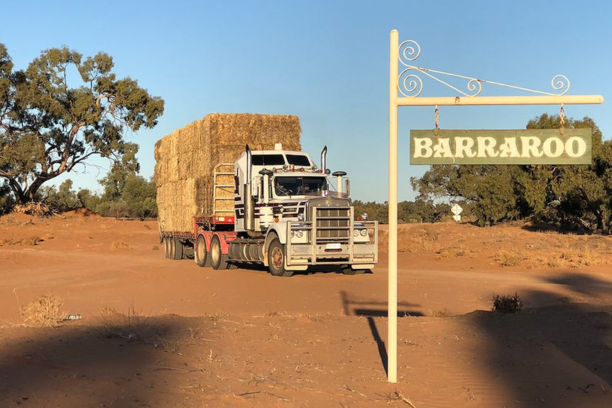 Dennis Walker's hay truck arrives at Barraroo Station