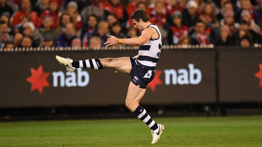 Patrick Dangerfield of the Cats in action against Sydney in second semi-final on September 15, 2017.