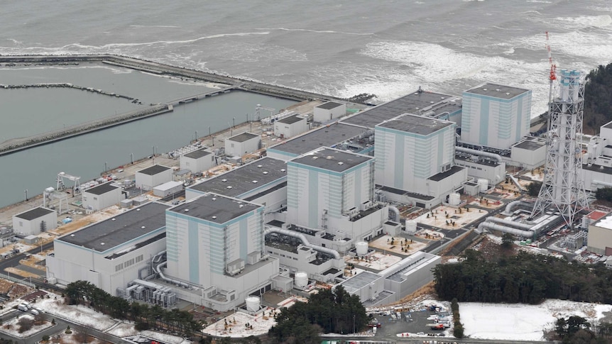 An aerial view shows Tokyo Electric Power Co.'s Fukushima Daini nuclear power plant in Naraha town, Fukushima prefecture