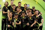 Australia celebrates winning the T20 International Cricket match between Australia and Pakistan