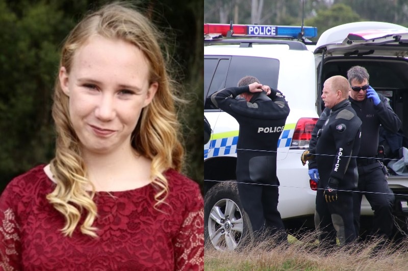 A composite of Tasmanian girl Shyanne-Lee Tatnell and police divers.