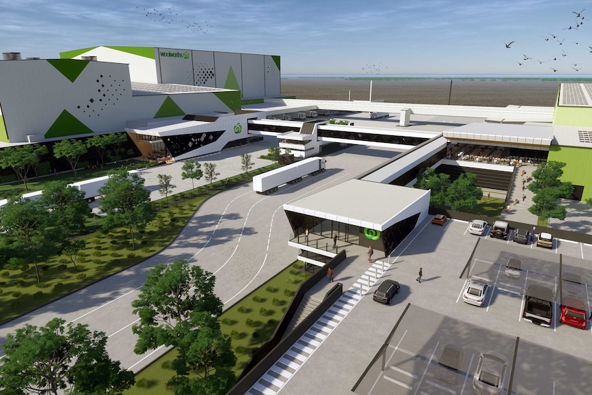 Artist's impression of Woolworths' planned new supermarket distribution centre in Moorebank, south-west Sydney.