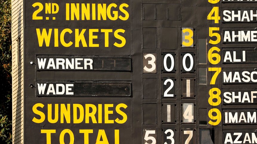 The scoreboard shows a batsman's 300 during a Test match.
