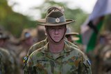 Australian troops march at the official welcome home parade in Darwin
