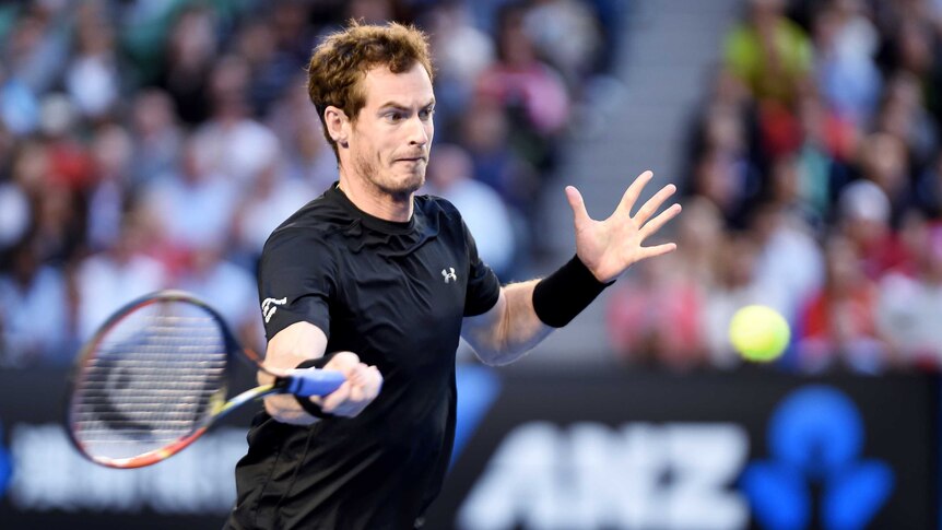 Andy Murray plays a shot against Novak Djokovic in the 2015 Australian Open final.