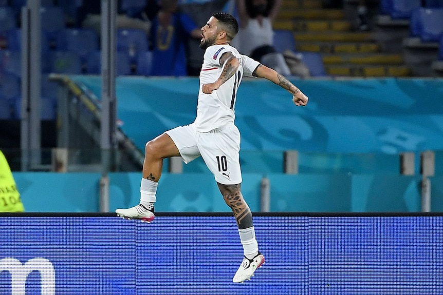 Lorenzo Insigne jumps in the air