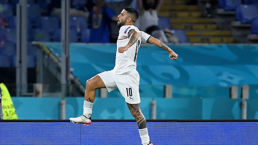 Lorenzo Insigne jumps in the air