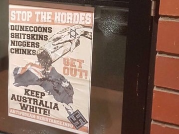 Racist posters posted at Monash University that say 'stop the hordes'.