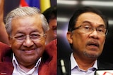A composite image of Malaysian PM Mahathir Mohamad and Anwar Ibrahim.