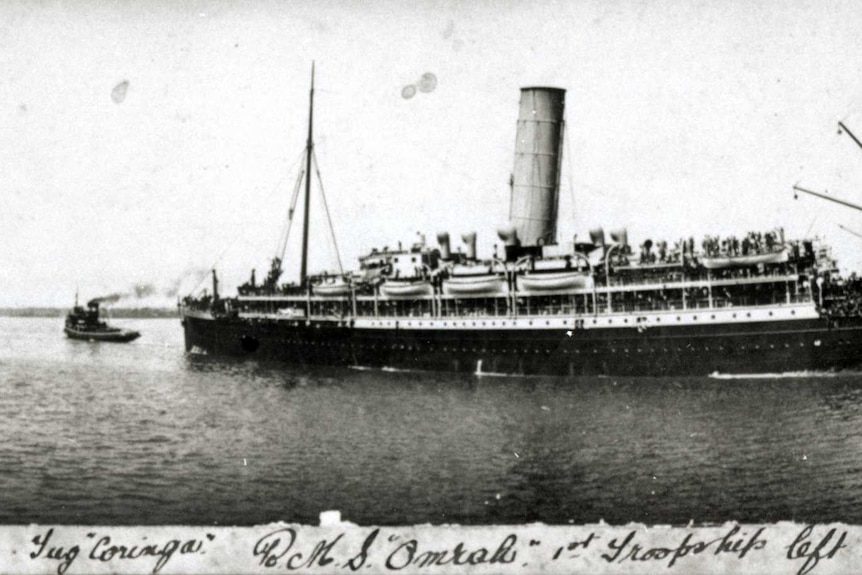 Troop ship the Omrah leaving Brisbane Queensland 1914