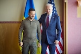 Joe Biden puts his arm around Zelenskyy on a previous visit 