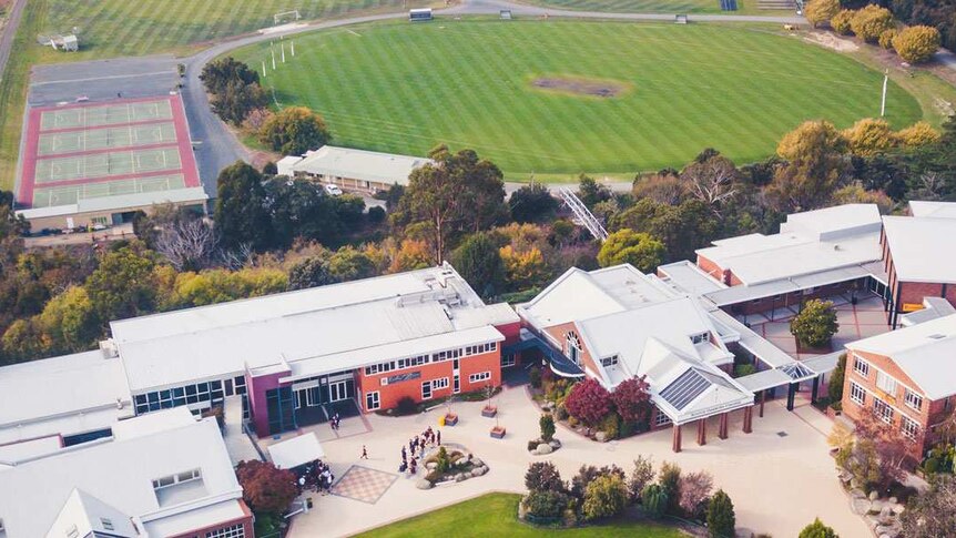 a view from above of school buildings and school ovals at Scotch Oakburn College