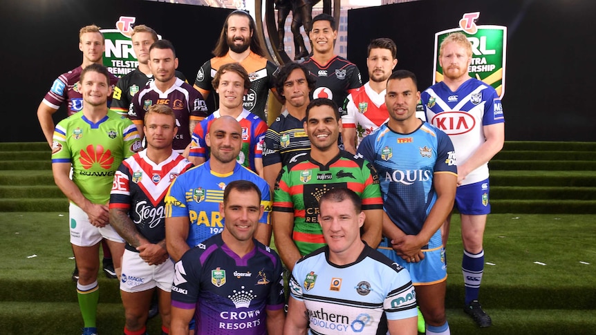 The NRL captains pose for a photograph at the 2017 season launch in Sydney.