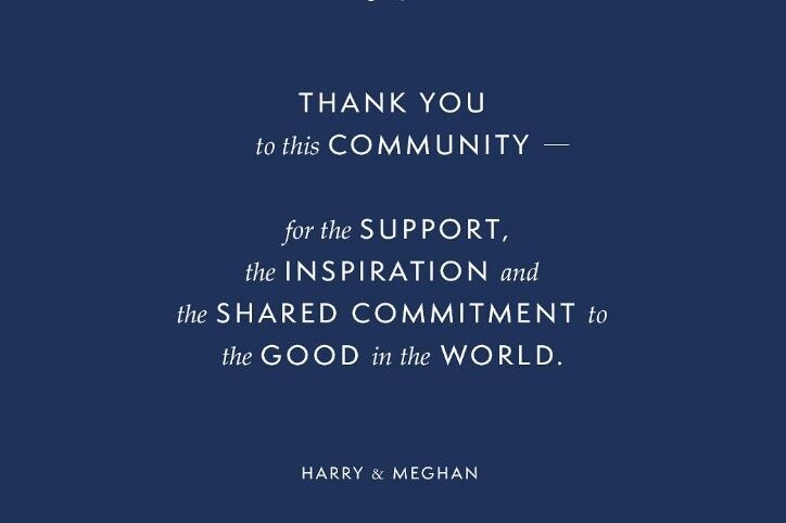 An Instagram post from the Duke and Duchess of Sussex thanking the community for its support.