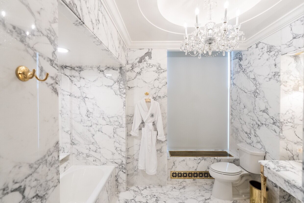 Trump renovates White House bathroom with marble and chandelier over toilet
