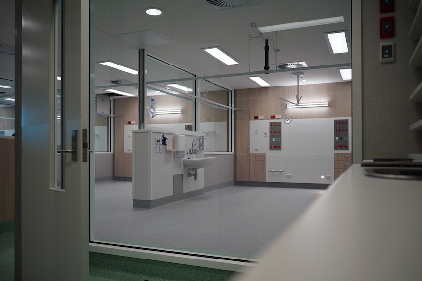 View through window into ward in Royal Hobart Hospital K-Block
