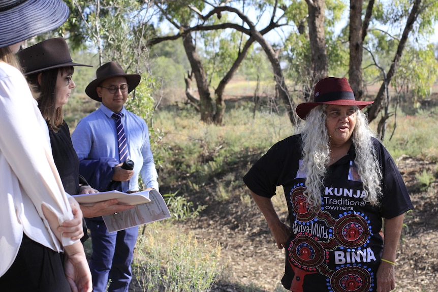 A traditional owner shows court officials Kunja country