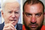 Composite image of Joe Biden and Abu Ibrahim al-Hashimi al-Qurayshi 