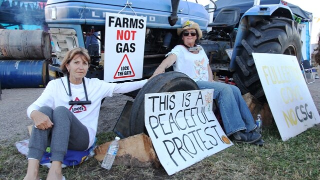 Two environmentalists locked onto a tractor at Fullerton Cove in August last year.