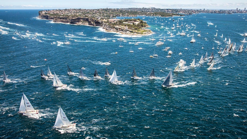 The fleet leaves Sydney Harbour following the start of the Sydney to Hobart yacht race.