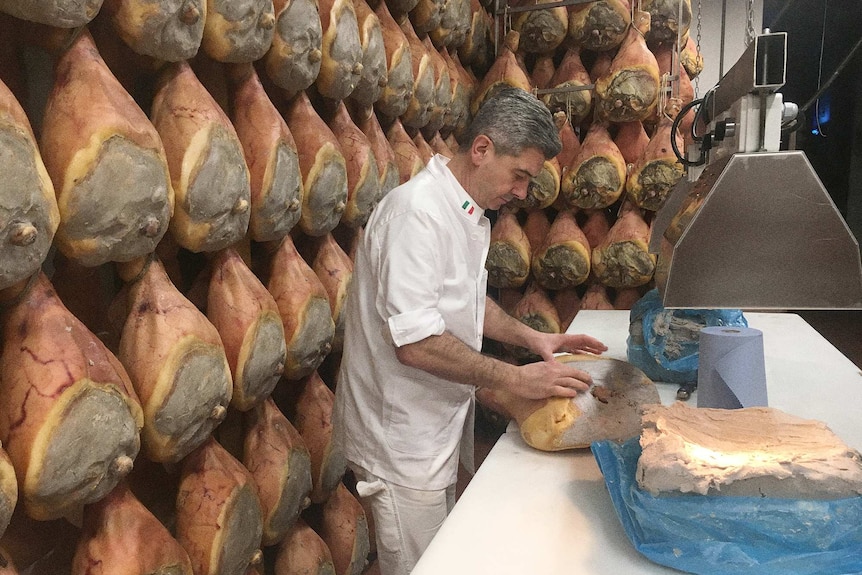 Part of the process in making 'Parma' Prosciutto.