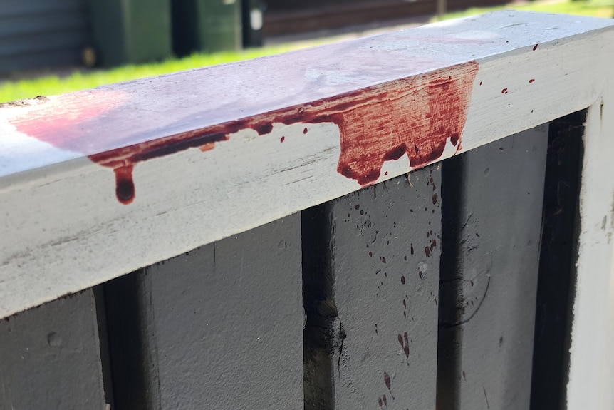 Blood on a residential fence in Woodbridge.
