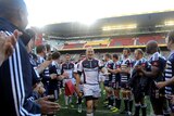 Thanks for the memories ... Stirling Mortlock leaves the field to the applause of the Stormers