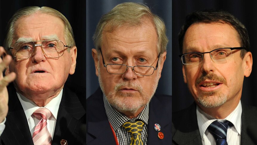 NSW Upper House crossbench MPs John Kaye, Fred Nile and Robert Borsak.