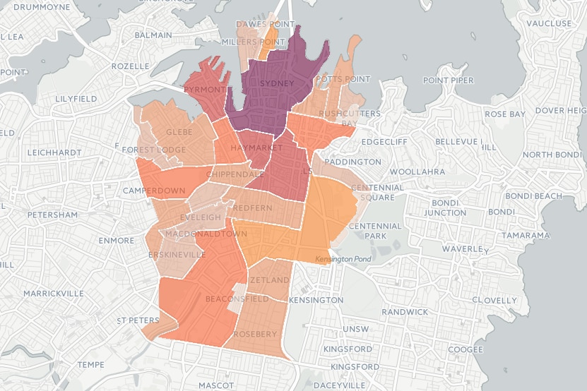 City of Sydney electricity consumption 2014-2015 map