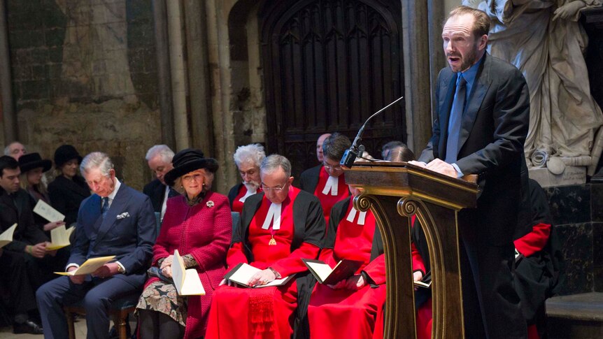Actor Ralph Fiennes reads from Bleak House at a ceremony to celebrate the bicentenary of the birth of Charles Dickens