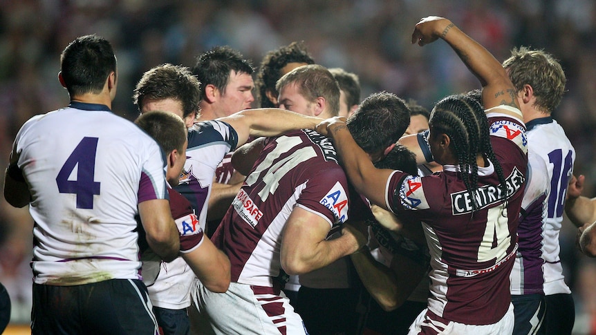 Manly and Melbourne players brawl at Brookvale