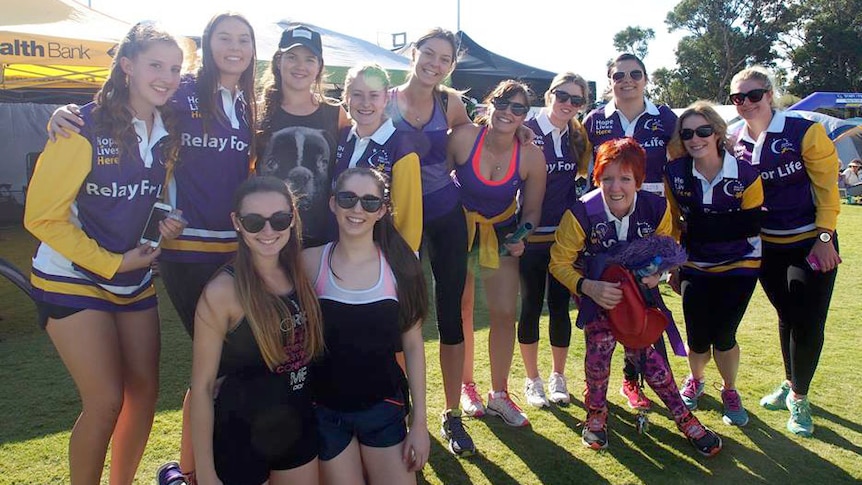 Lucy Scott (with hat on) with some members of the Help a Sister Out in Perth Facebook page at the Relay for Life race